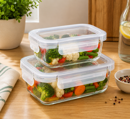 Borosilicate Glass Lunch Box with Leak-Proof Lid (Single Compartment)