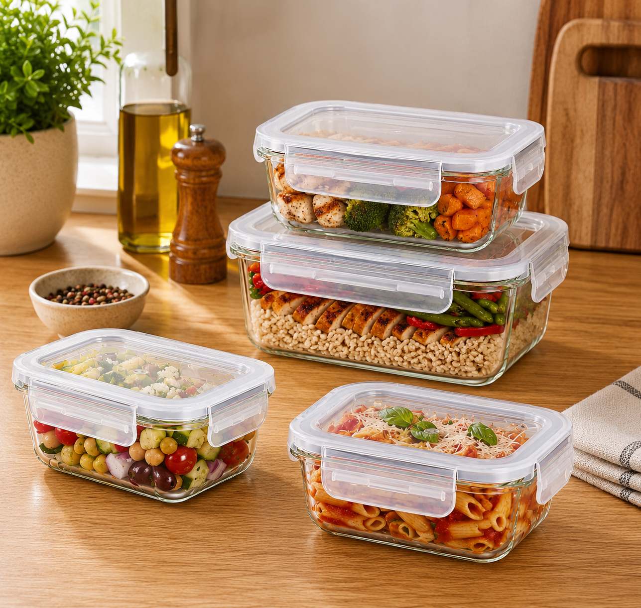 Borosilicate Glass Lunch Box with Leak-Proof Lid (Single Compartment)