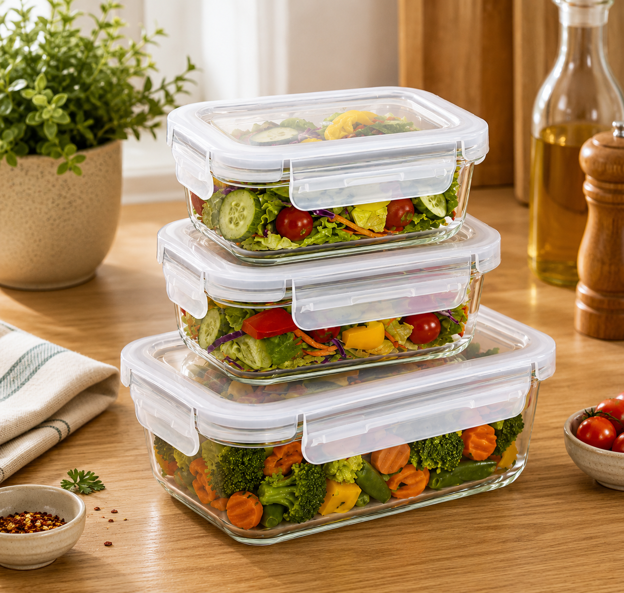 Borosilicate Glass Lunch Box with Leak-Proof Lid (Single Compartment)