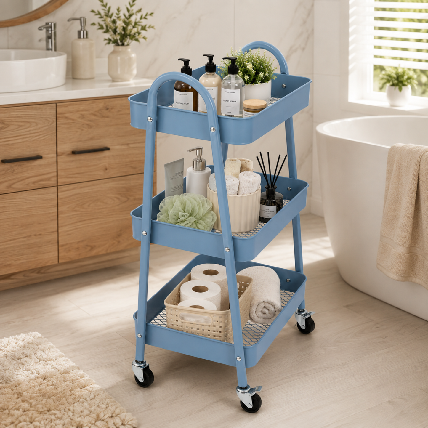 StacPro 3-Tier Metal Storage Trolley with Wheels | Multipurpose Rolling Rack