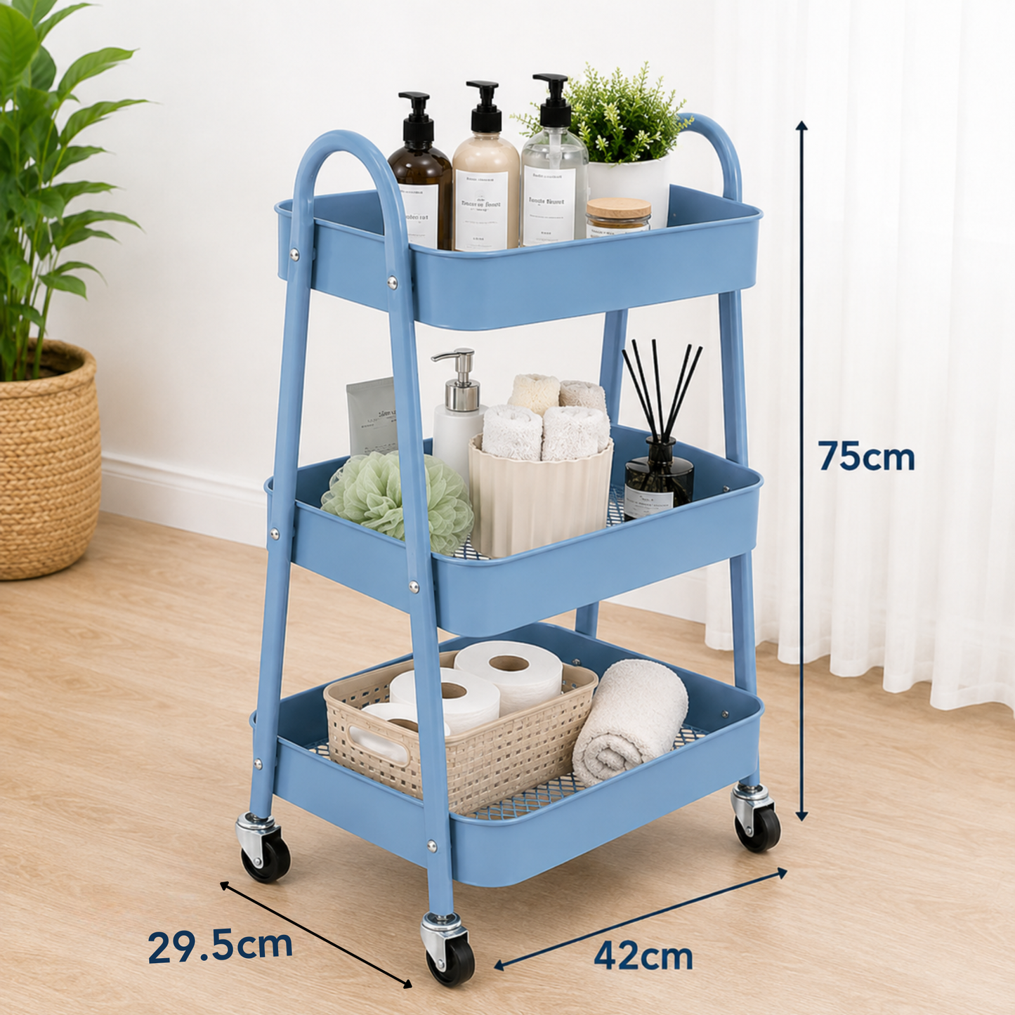 StacPro 3-Tier Metal Storage Trolley with Wheels | Multipurpose Rolling Rack