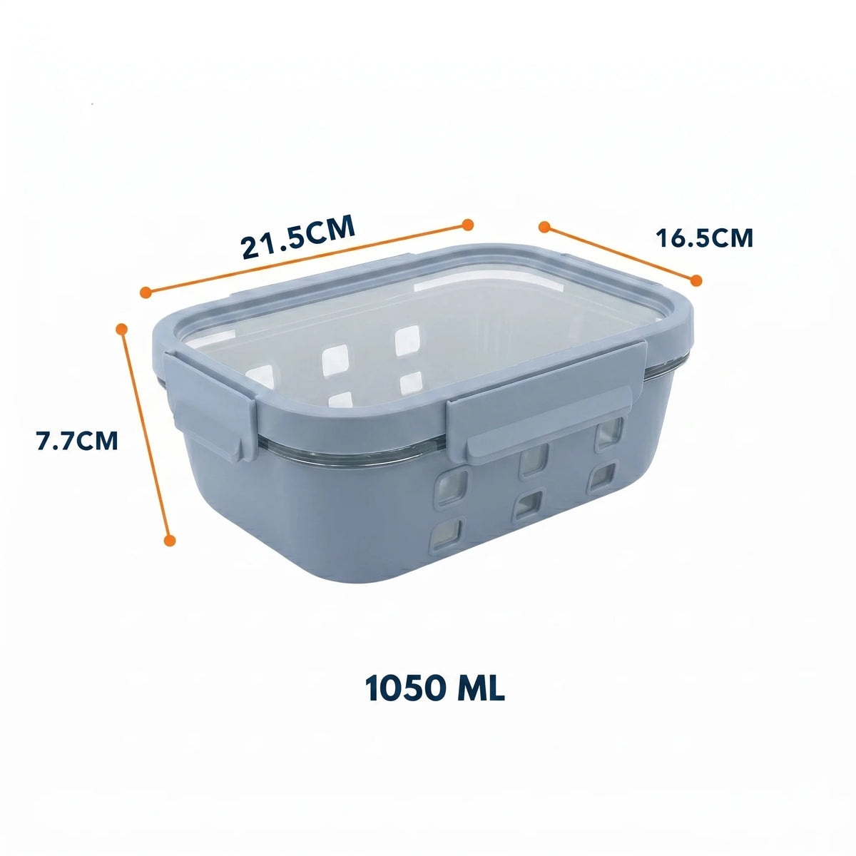 StacPro Griplok Borosilicate Glass Lunch Box – Glacier Blue | Leakproof Grip-Lock Lid & Silicone Sleeve
