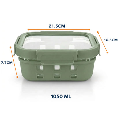 StacPro Griplok Borosilicate Glass Lunch Box – Forest Green | Leakproof Lid & Silicone Sleeve