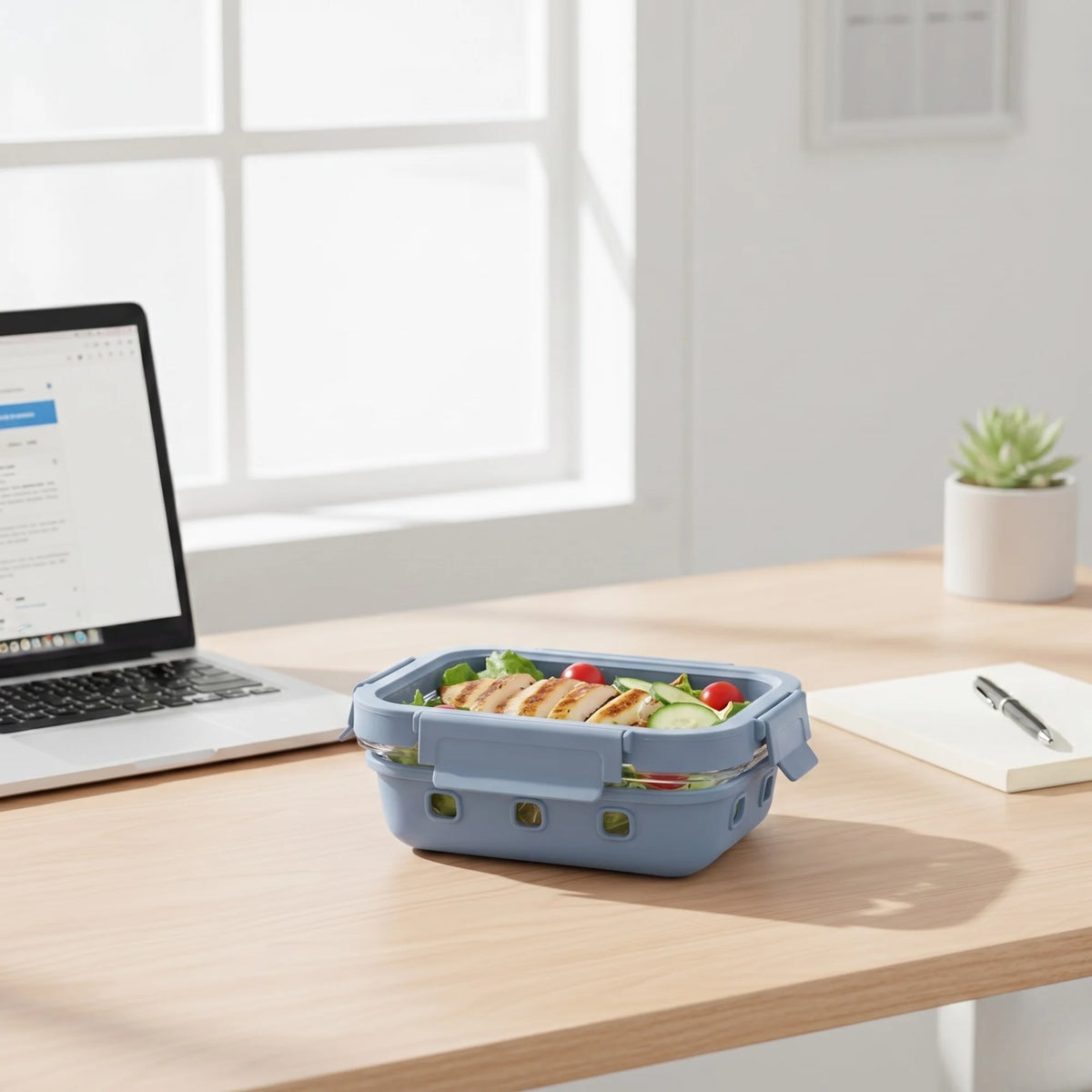 StacPro Griplok Borosilicate Glass Lunch Box – Glacier Blue | Leakproof Grip-Lock Lid & Silicone Sleeve