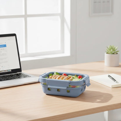 StacPro Griplok Borosilicate Glass Lunch Box – Glacier Blue | Leakproof Grip-Lock Lid & Silicone Sleeve