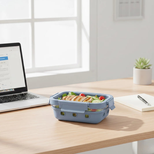 StacPro Griplok Borosilicate Glass Lunch Box – Glacier Blue | Leakproof Grip-Lock Lid & Silicone Sleeve