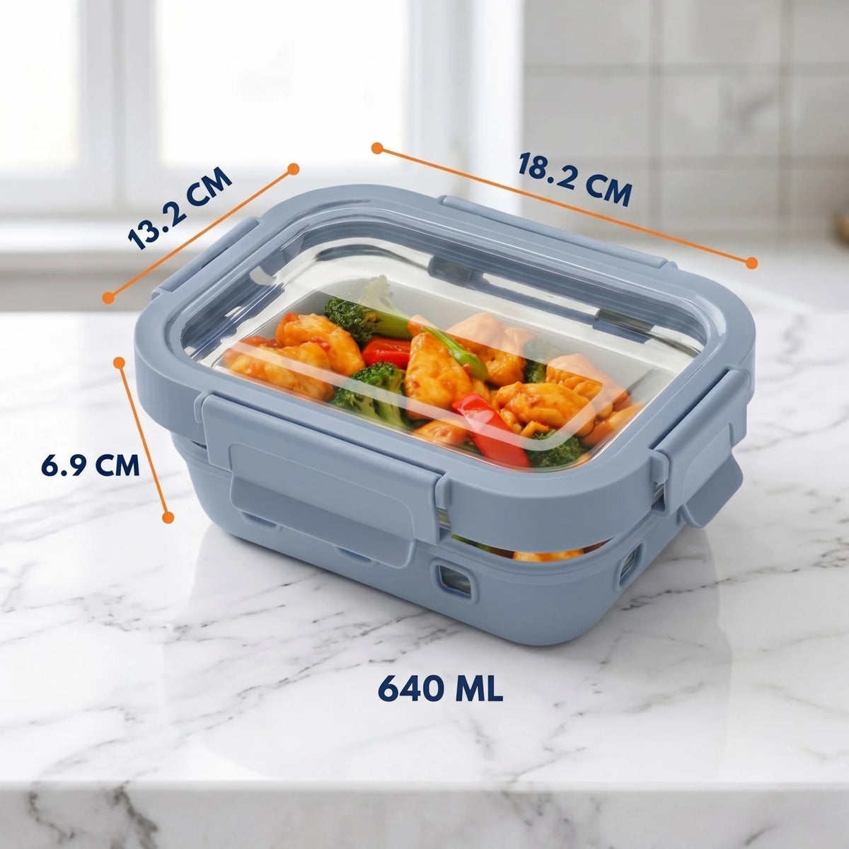 StacPro Griplok Borosilicate Glass Lunch Box – Glacier Blue | Leakproof Grip-Lock Lid & Silicone Sleeve