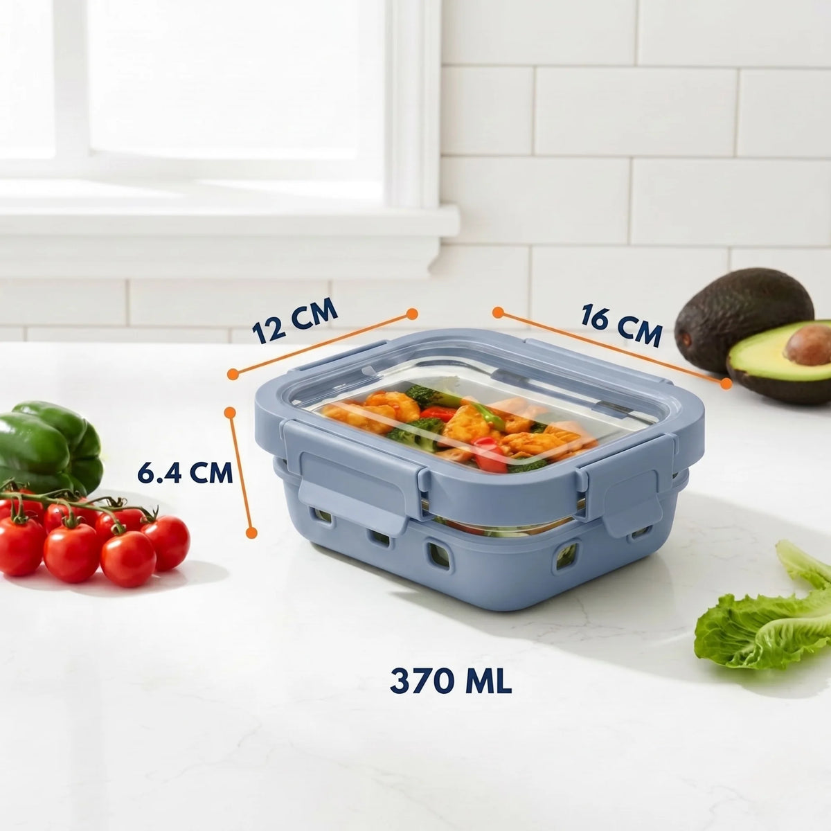 StacPro Griplok Borosilicate Glass Lunch Box – Glacier Blue | Leakproof Grip-Lock Lid & Silicone Sleeve