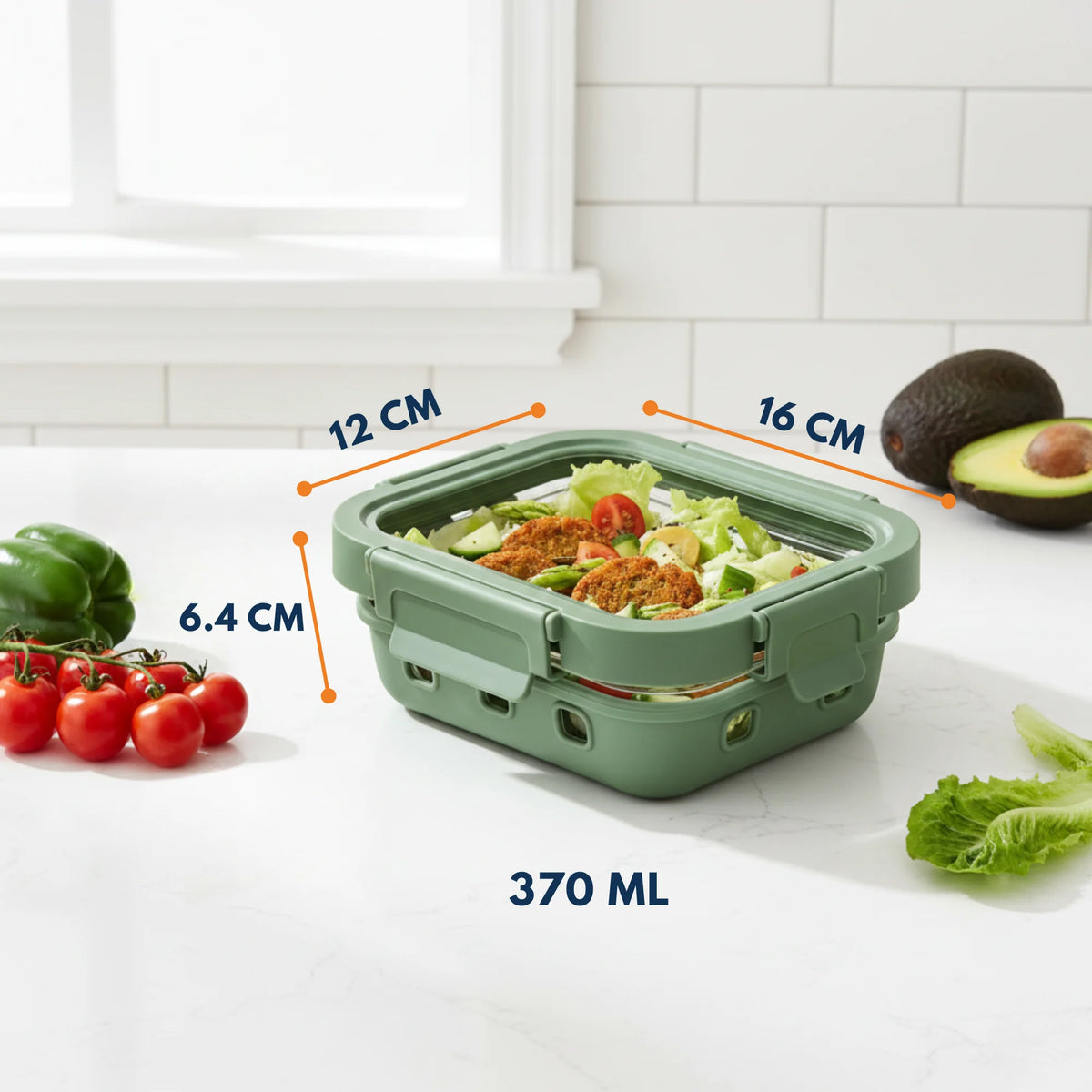 StacPro Griplok Borosilicate Glass Lunch Box – Forest Green | Leakproof Lid & Silicone Sleeve