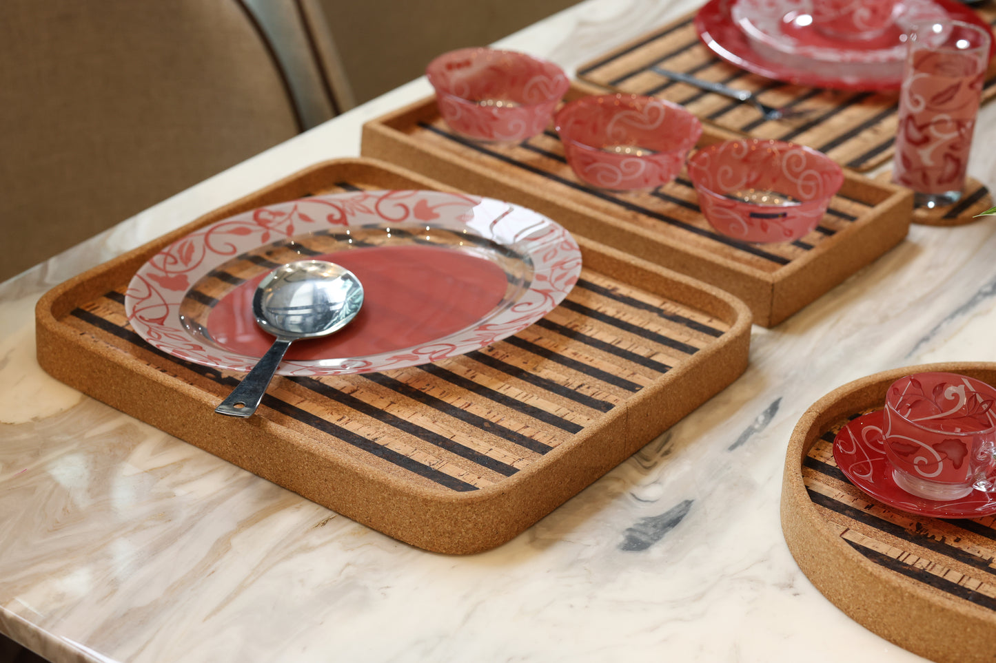 Cork Rectangular Round Edges Serving Tray