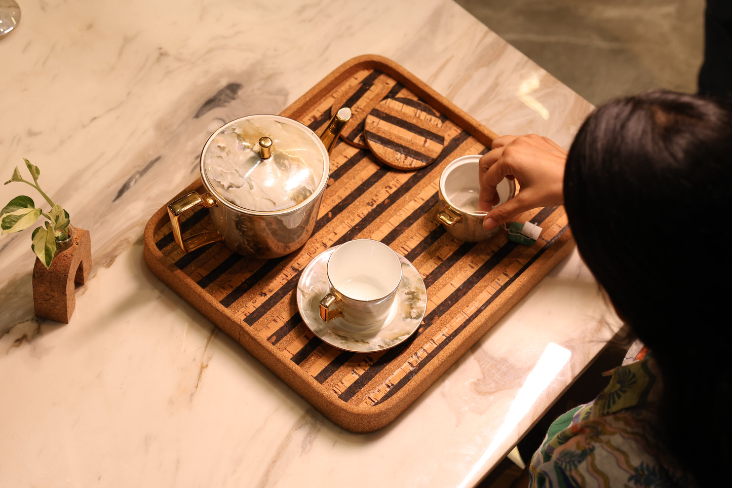 Cork Rectangular Round Edges Serving Tray