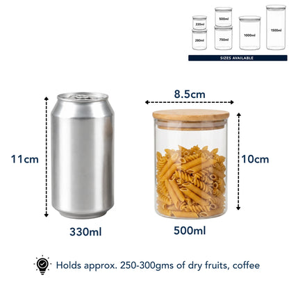 StacPro Airtight Round Glass Spice Jar with Bamboo Lid – 500ml | Moisture-Proof, Stackable
