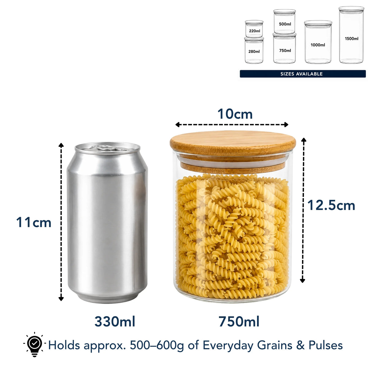 StacPro Airtight Round Glass Spice Jar with Bamboo Lid – 750ml | Moisture-Proof, Stackable
