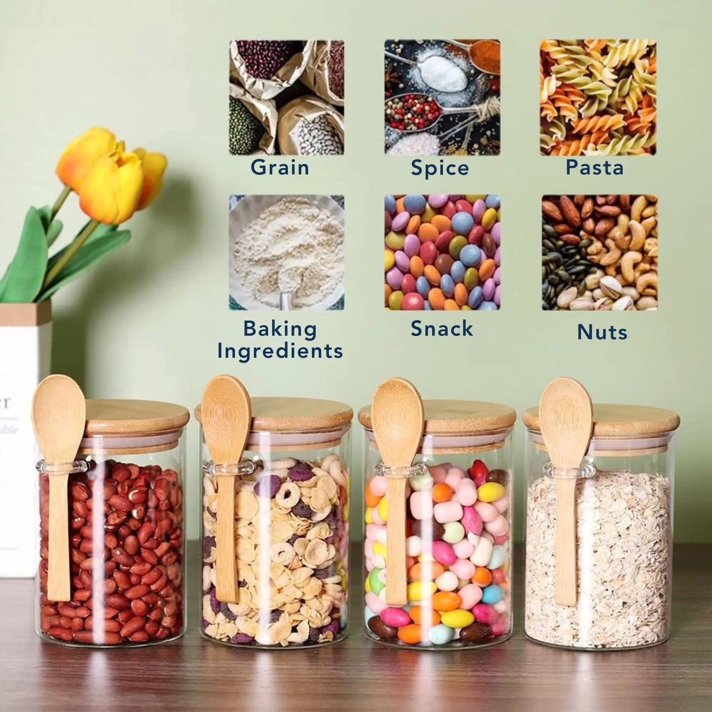 Airtight Glass Jar with Bamboo Lid & Spoon – 500ml