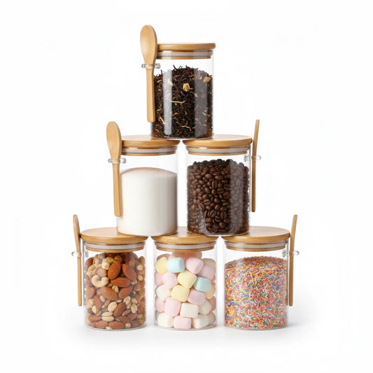 Large Premium Airtight Glass Jar with Bamboo Lid & Spoon – 500ml Multipurpose Kitchen Storage Container
