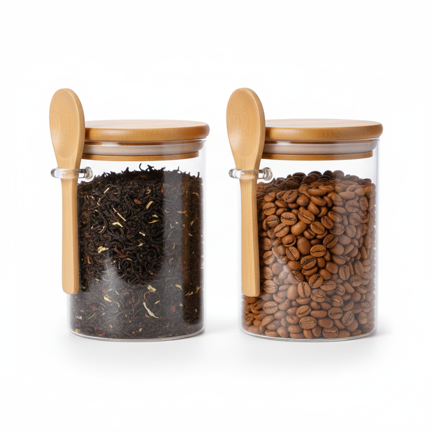 Airtight Glass Jar with Bamboo Lid & Spoon – 500ml