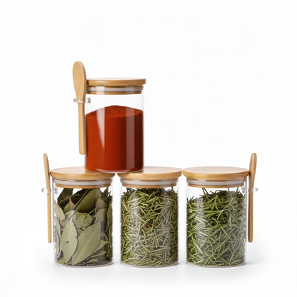 Airtight Glass Jar with Bamboo Lid & Spoon – 500ml