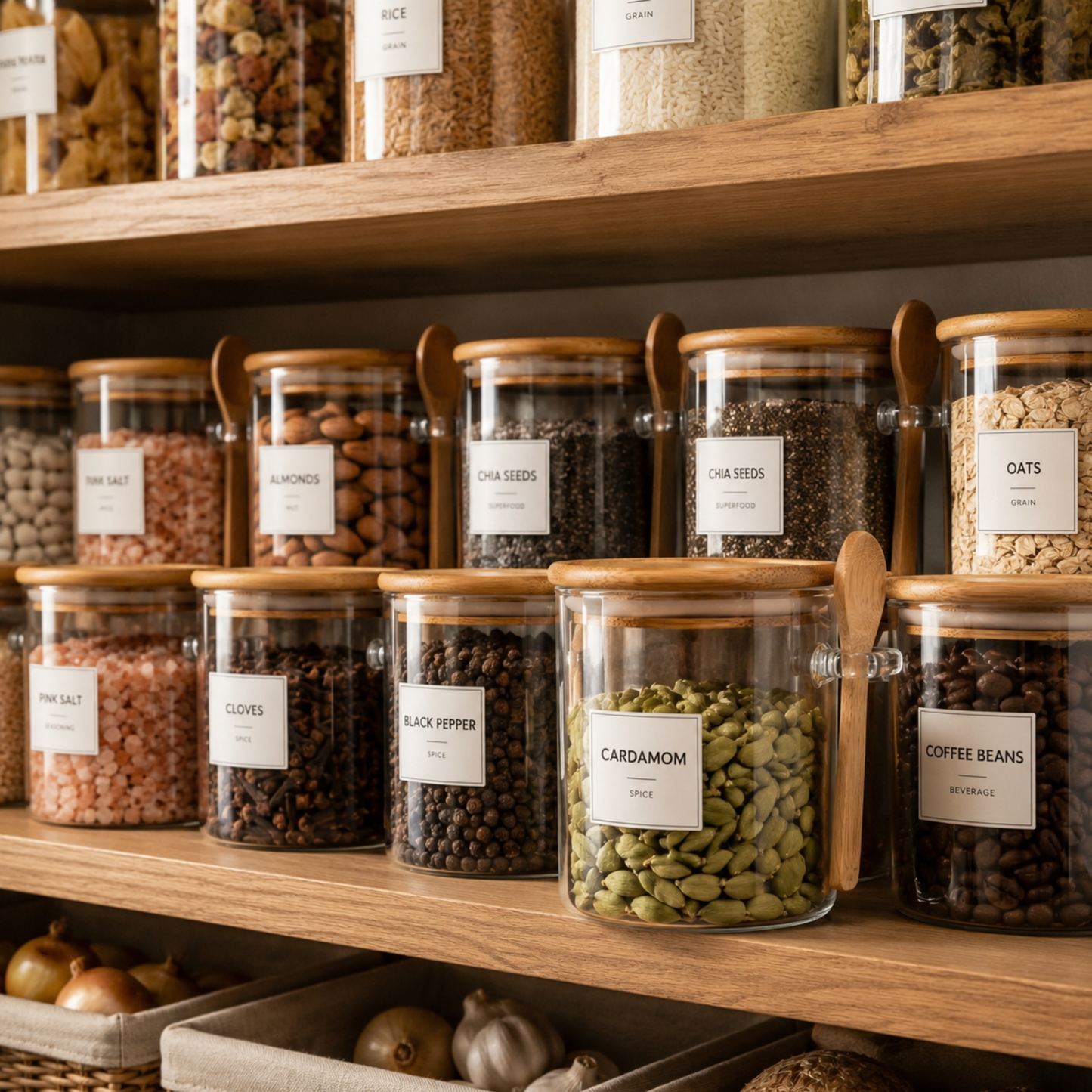 Airtight Glass Jar with Bamboo Lid & Spoon – 350ml