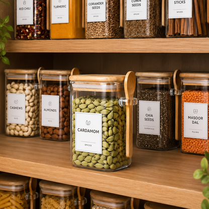 Square Airtight Glass Jar with Bamboo Lid & Spoon – 350ml