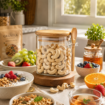 Square Airtight Glass Jar with Bamboo Lid & Spoon – 350ml