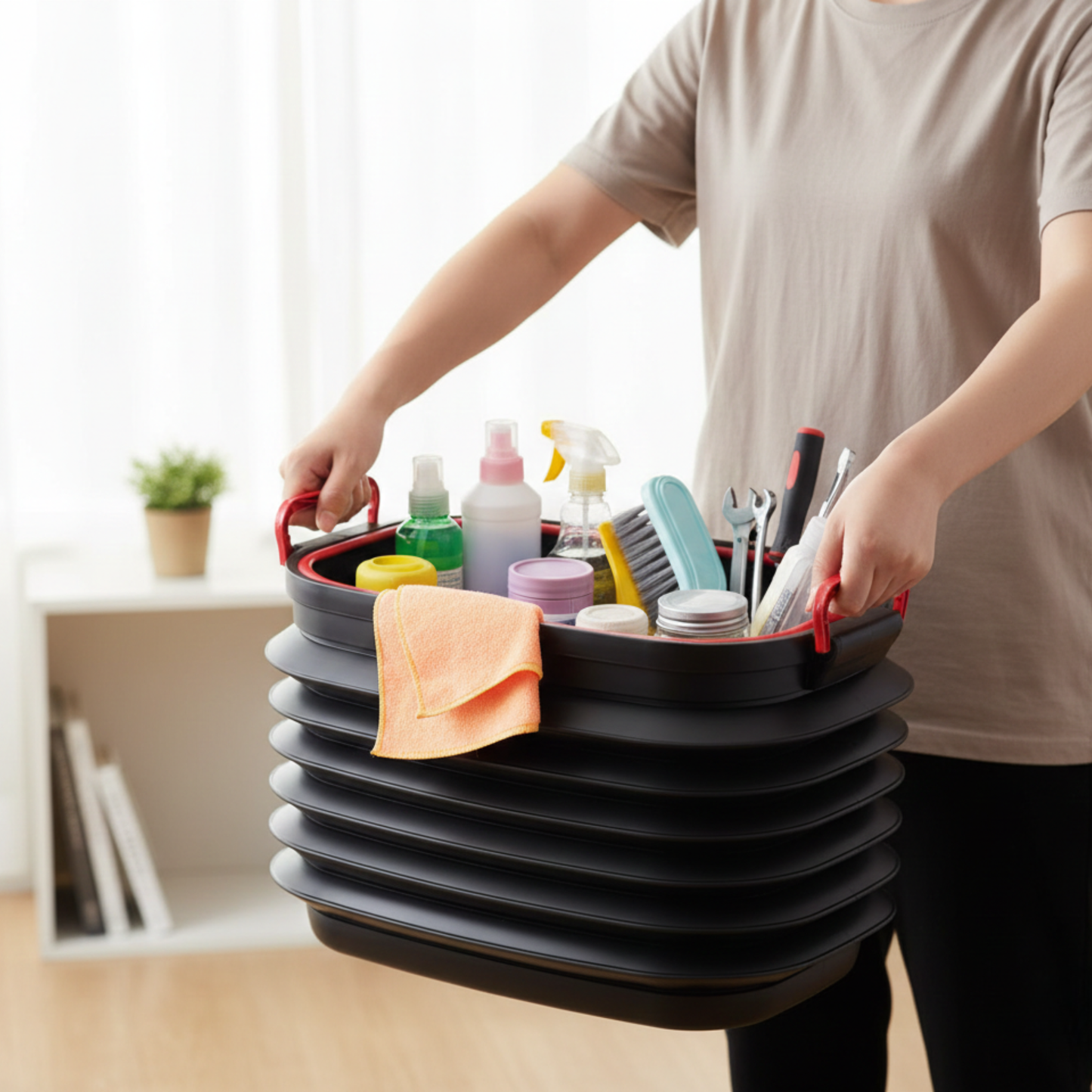 Heavy-Duty Collapsible Pop-up Utility Bin with Lids and Grip Handles