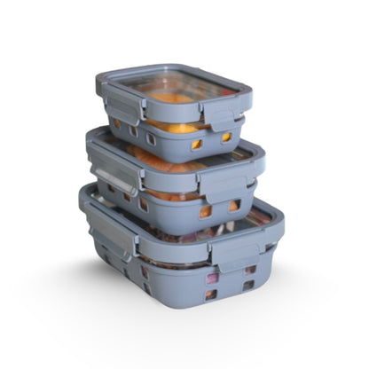 Borosilicated Glass Lunchbox with Antislip Silicone Cover and 4-Side Lock Lid- Glacier Blue