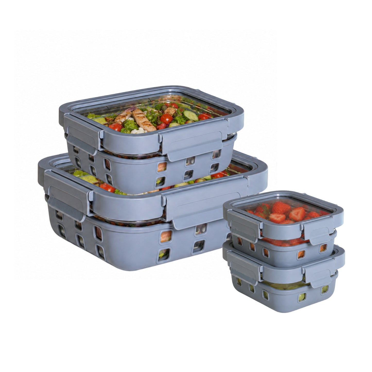 Borosilicated Glass Lunchbox with Antislip Silicone Cover and 4-Side Lock Lid- Glacier Blue