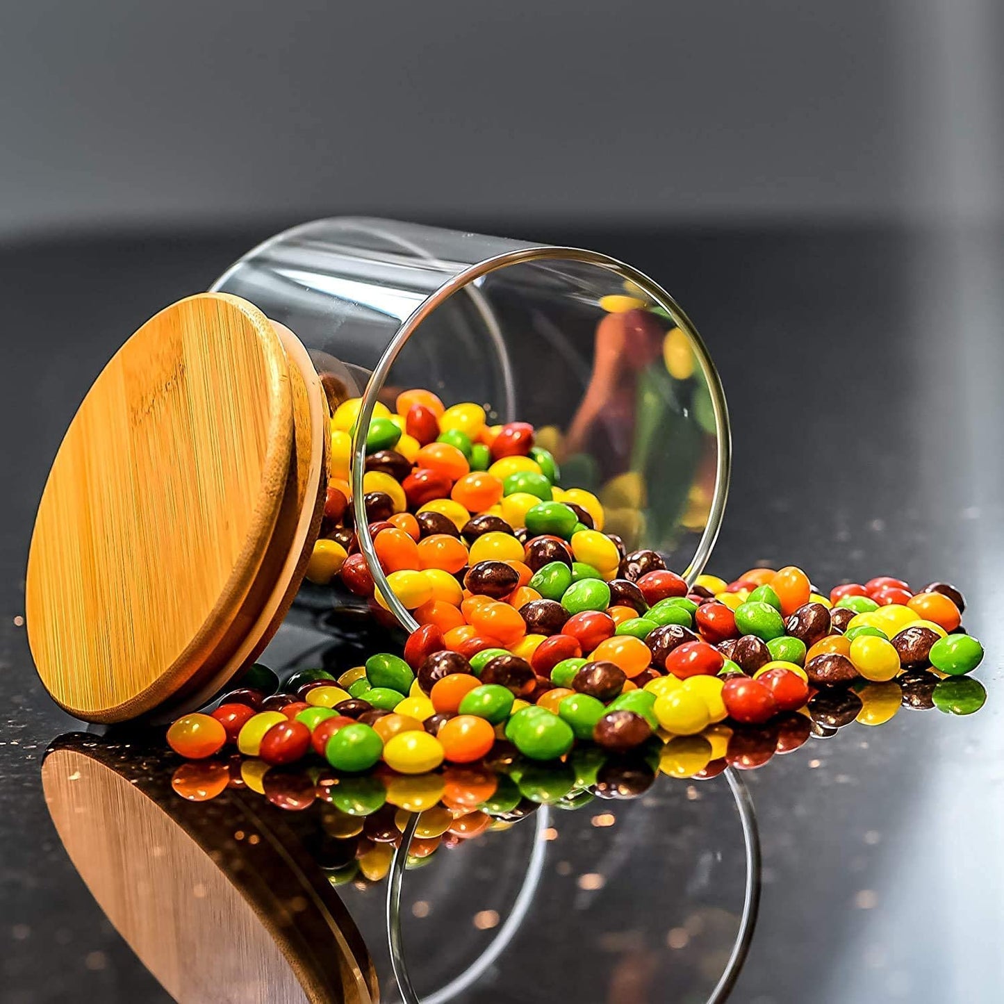 Circular Airtight Glass Spice Jar with Bamboo Lid – 1000ml