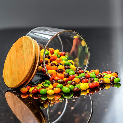 Circular Airtight Glass Spice Jar with Bamboo Lid – 1000ml