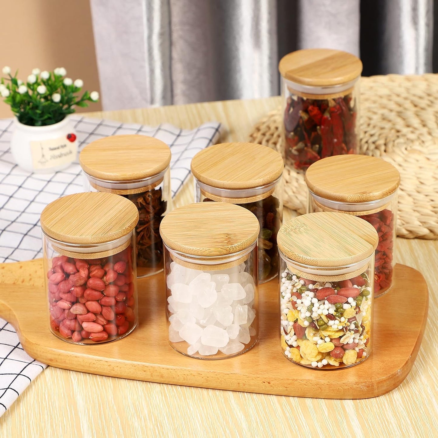 Circular Airtight Glass Spice Jar with Bamboo Lid – 500ml