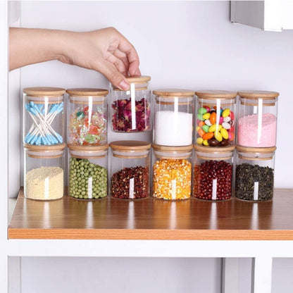 Circular Airtight Glass Spice Jar with Bamboo Lid – 500ml
