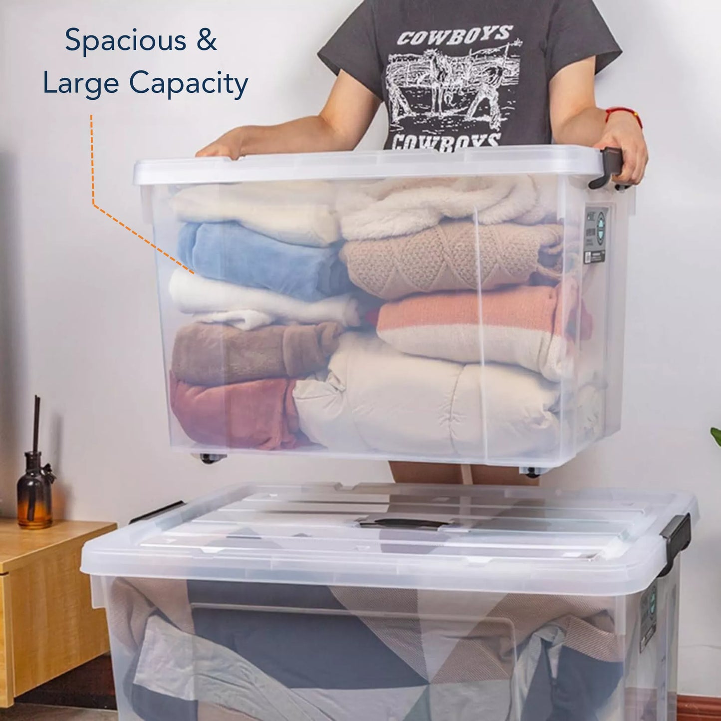 Rolling Storage Box with Lid and Wheels- Large, 52 LITRE