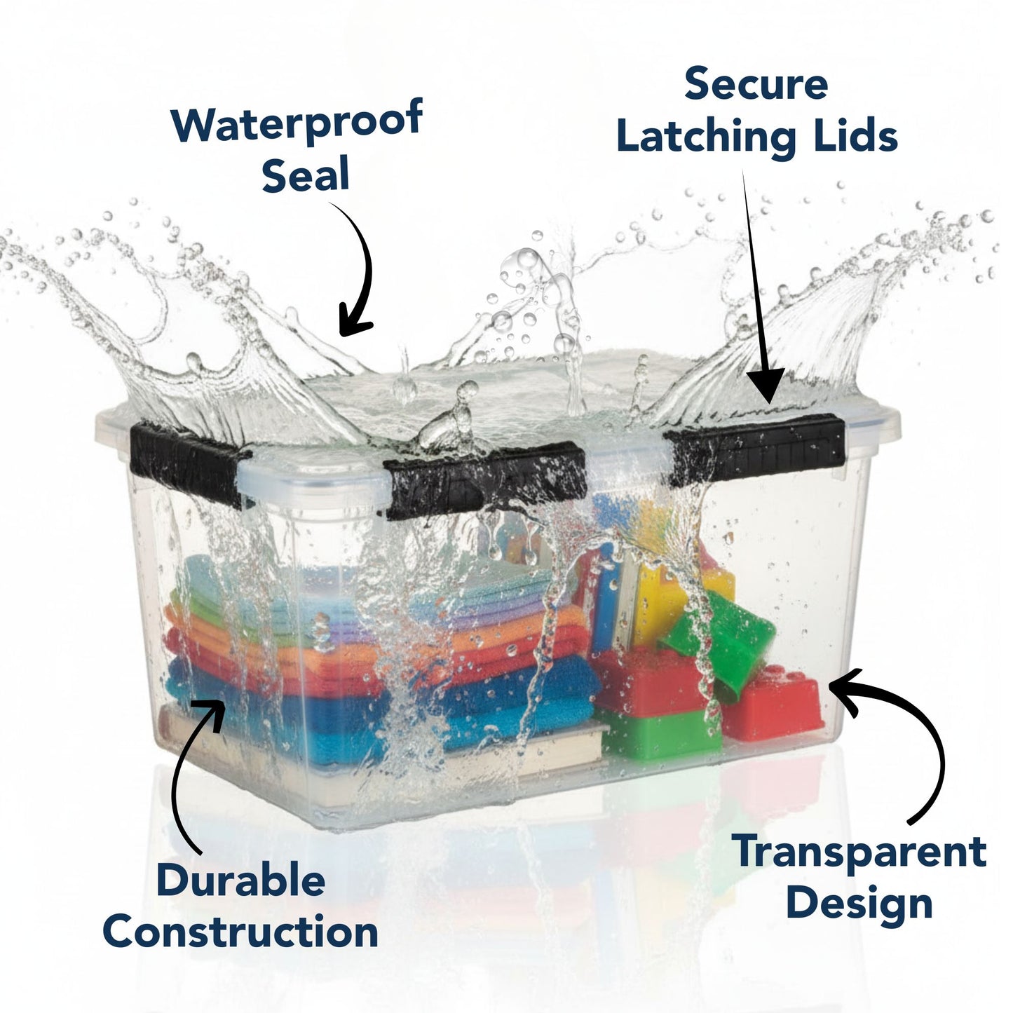 Clear Storage Box with Secure Locking Lid & Waterproof - 52ltr