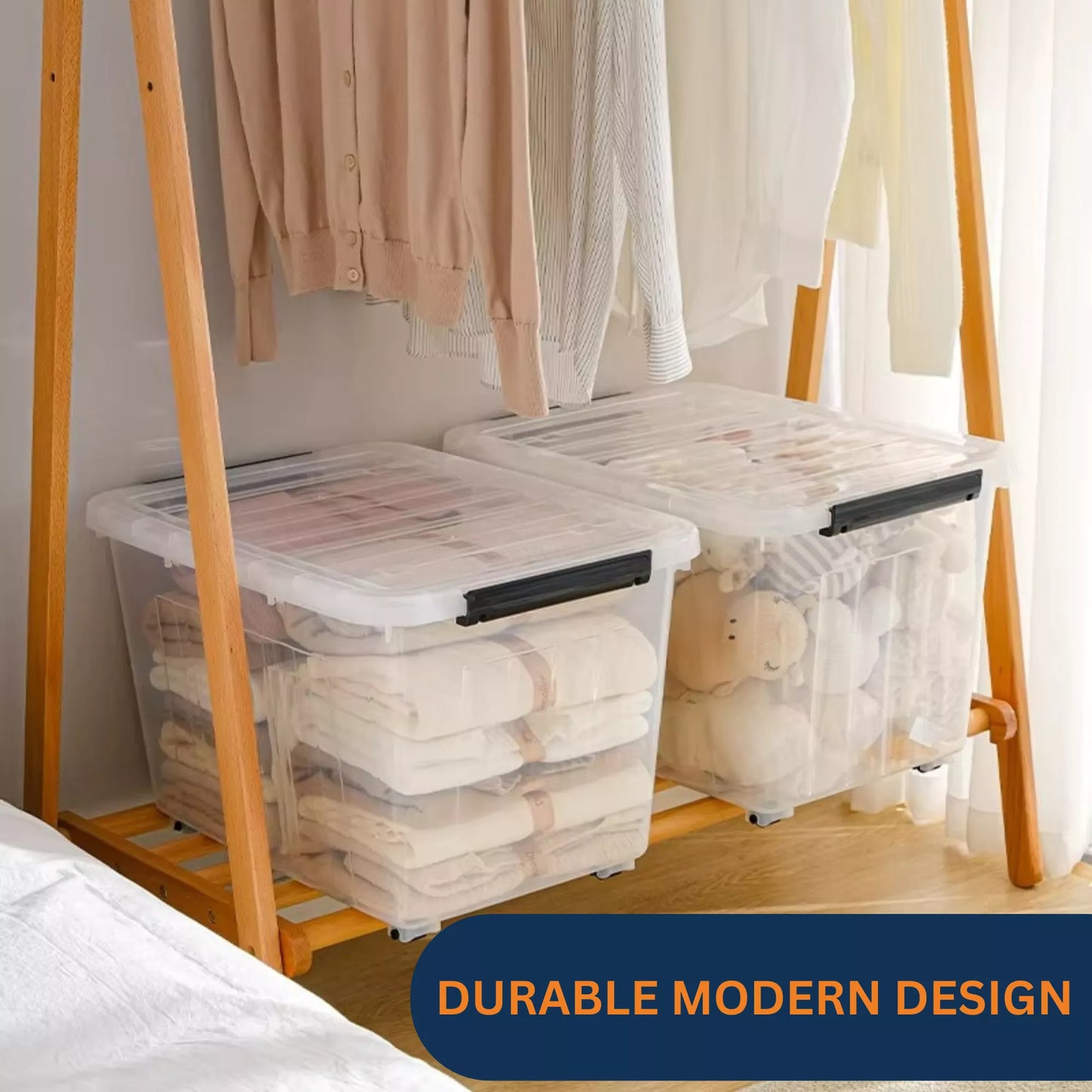 Rolling Storage Box with Lid and Wheels- Large, 52 LITRE