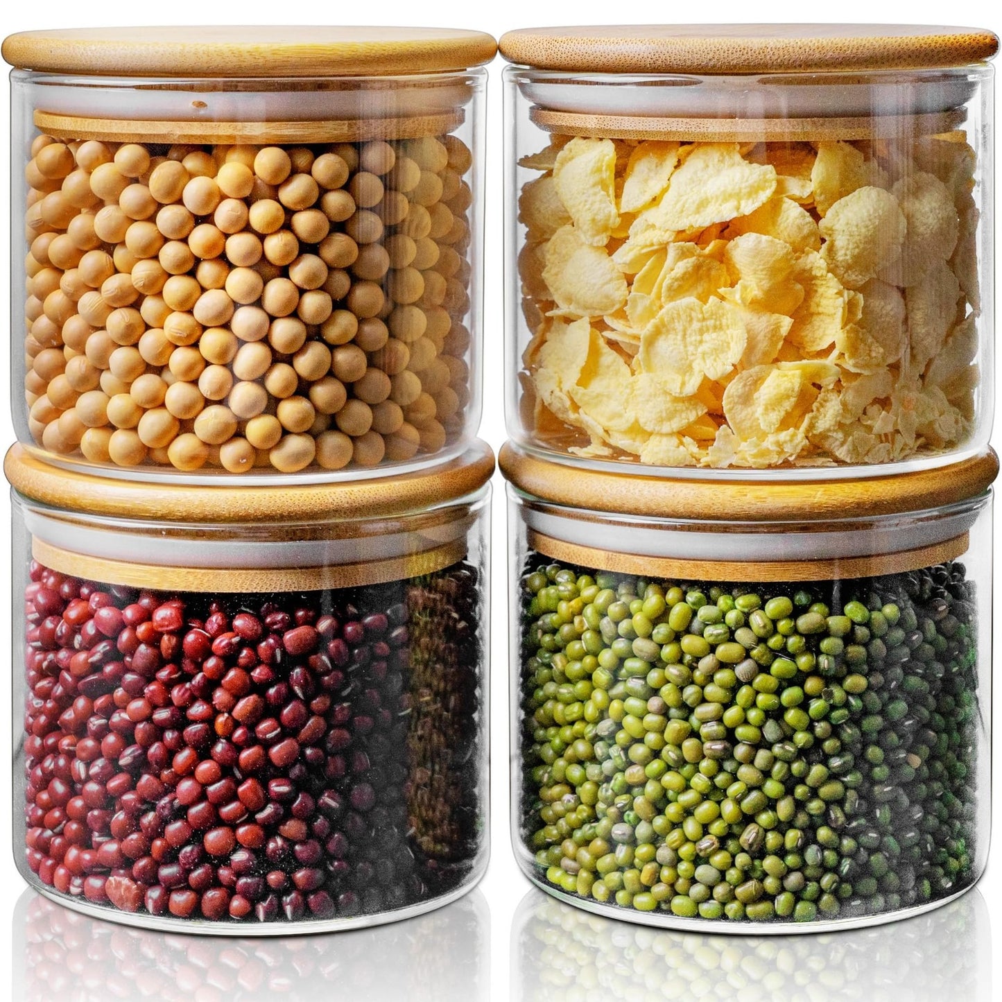Circular Airtight Glass Spice Jar with Bamboo Lid – 500ml