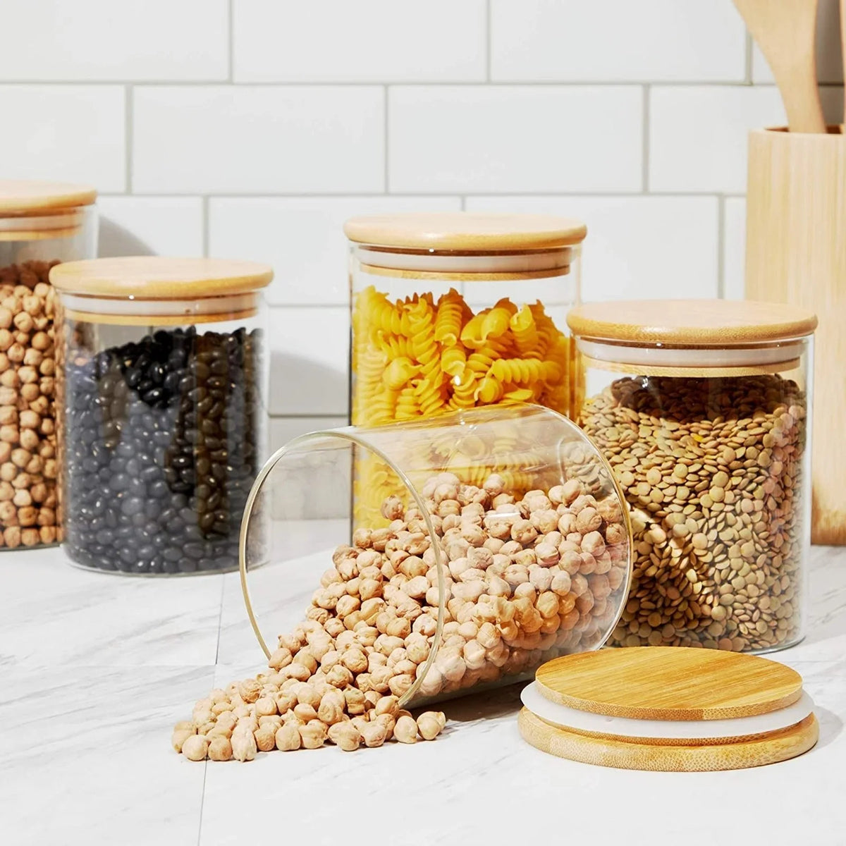 StacPro Airtight Round Glass Spice Jar with Bamboo Lid – 1000ml | Moisture-Proof, Stackable