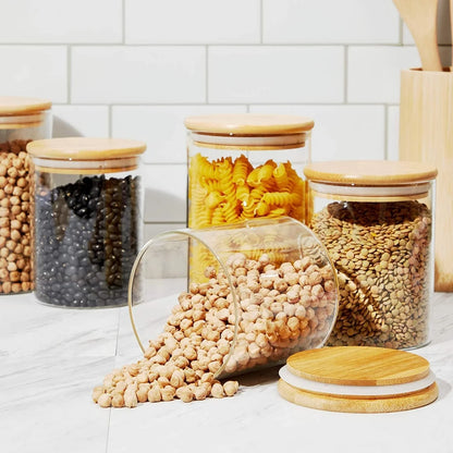 StacPro Airtight Round Glass Spice Jar with Bamboo Lid – 1000ml | Moisture-Proof, Stackable