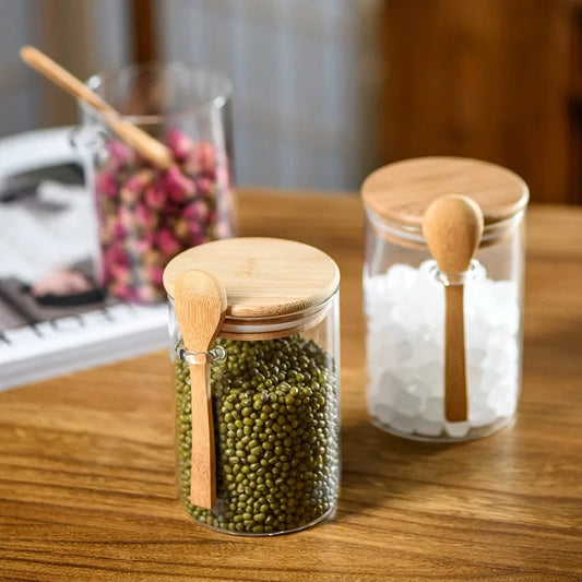 StacPro Airtight Round Glass Spice Jar with Bamboo Lid & Spoon – 500ml | Moisture-Proof, Stackable