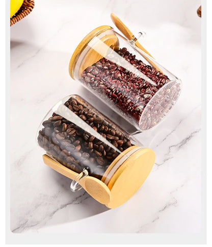 Airtight Glass Jar with Bamboo Lid & Spoon – 500ml