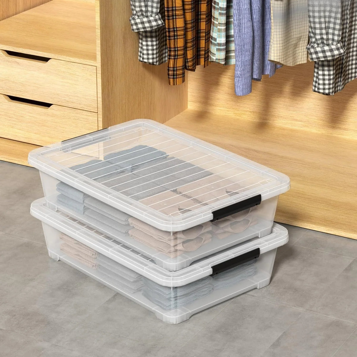 StacPro Under-Bed Rolling Storage Box — 35L | Slim Design, Secure Locking Lid, Smooth Wheels | Clear, Dustproof