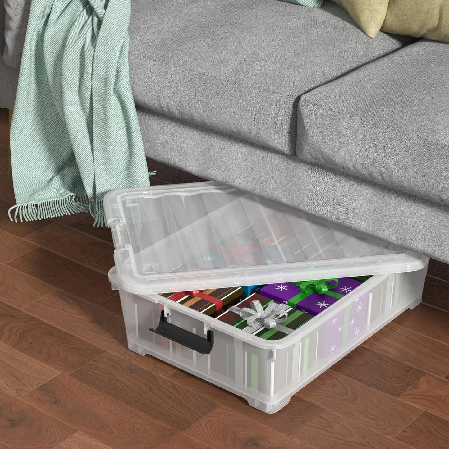 Under Bed Storage Box with Secure Locking Lid & Wheels - 35 Litre