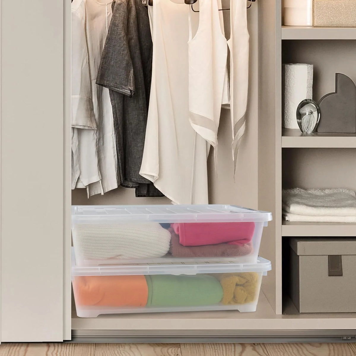 StacPro Under-Bed Rolling Storage Box — 35L | Slim Design, Secure Locking Lid, Smooth Wheels | Clear, Dustproof