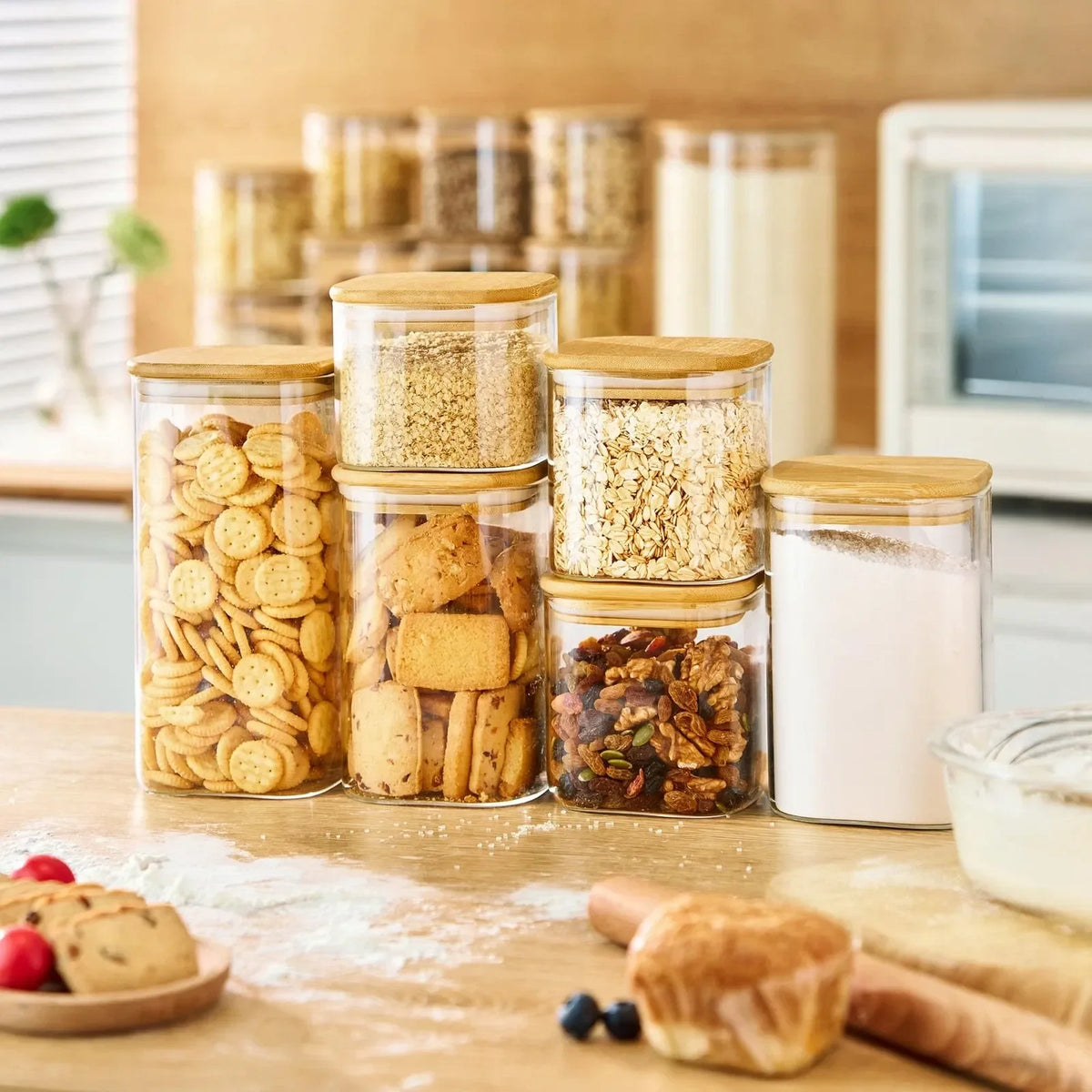 StacPro Airtight Square Glass Spice Jar with Bamboo Lid – 750ml | Moisture-Proof, Stackable