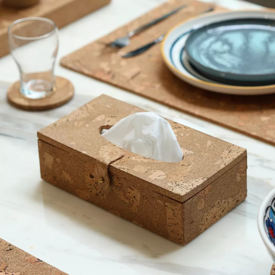 Cork Tissue Box Holder