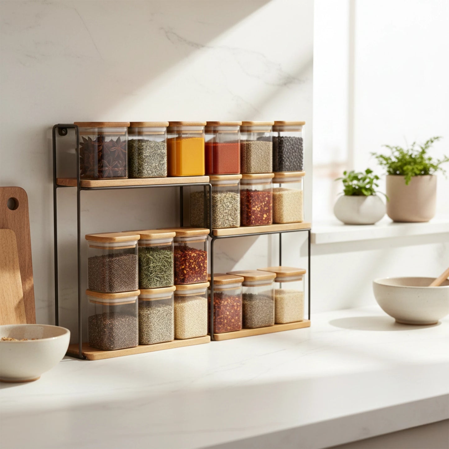 Square Airtight Glass Spice Jar with Bamboo Lid – 220ml