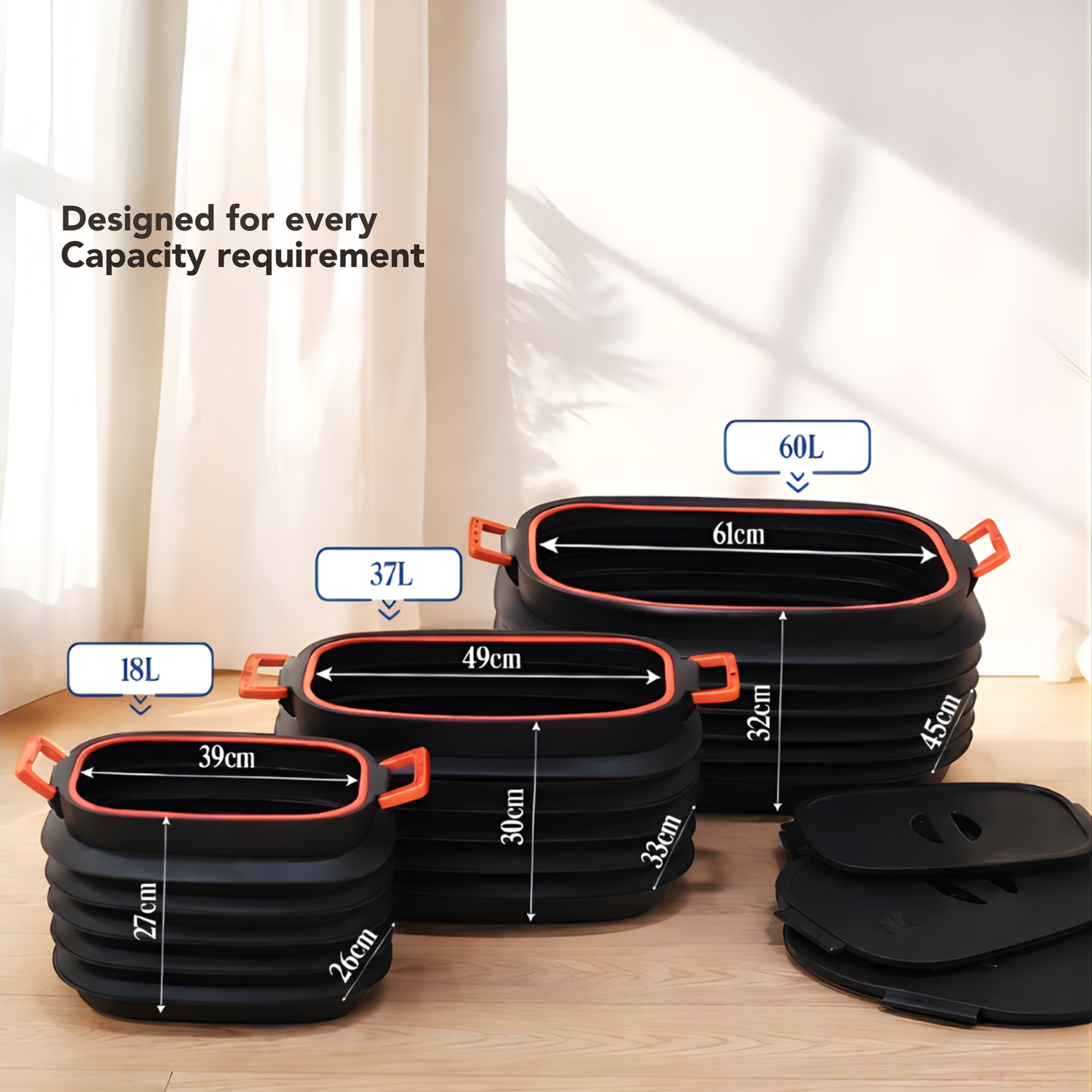 Heavy-Duty Collapsible Pop-up Utility Bin with Lids and Grip Handles