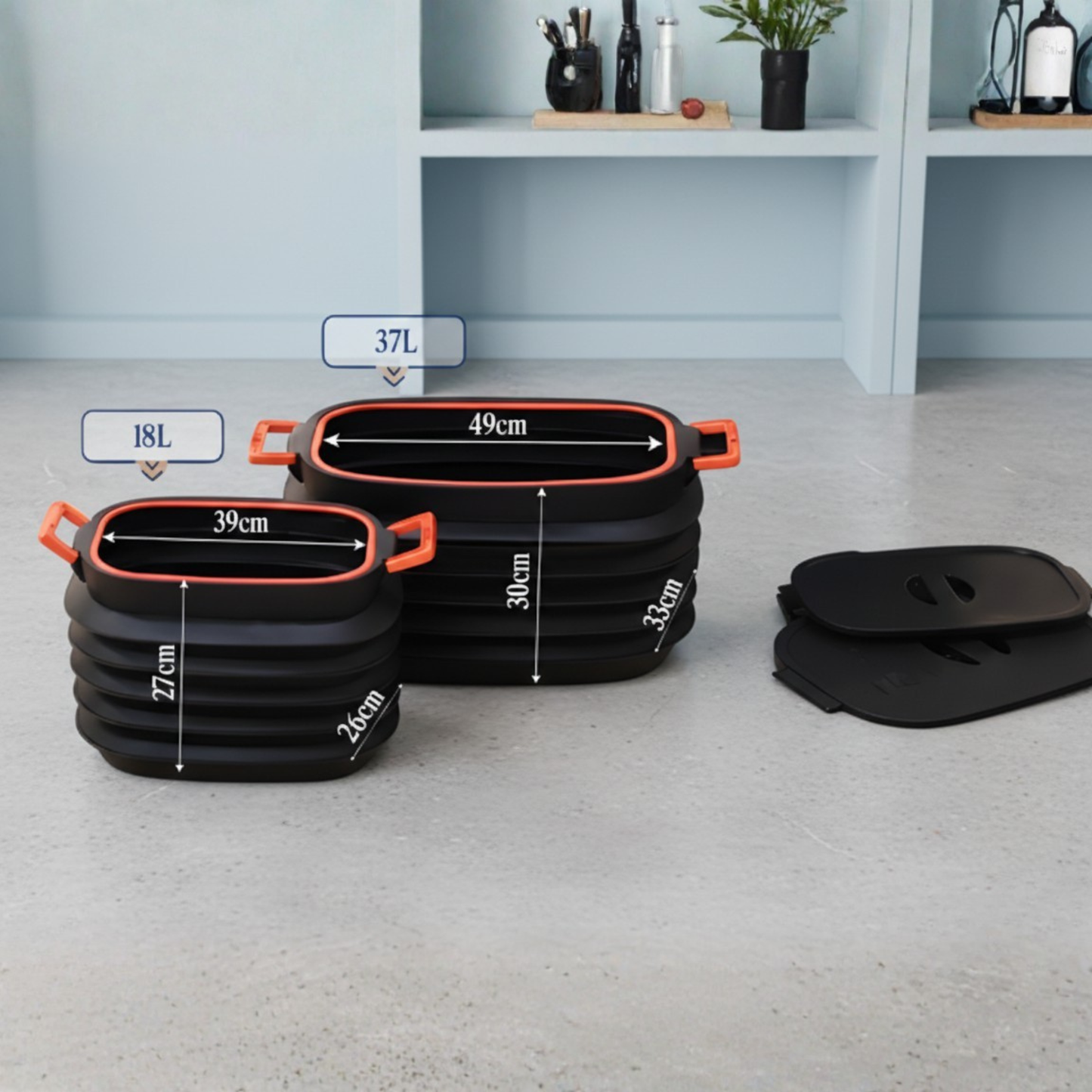 Collapsible Pop-up Utility Bin with Lids and Handles - Combo- 18, 37 Litres